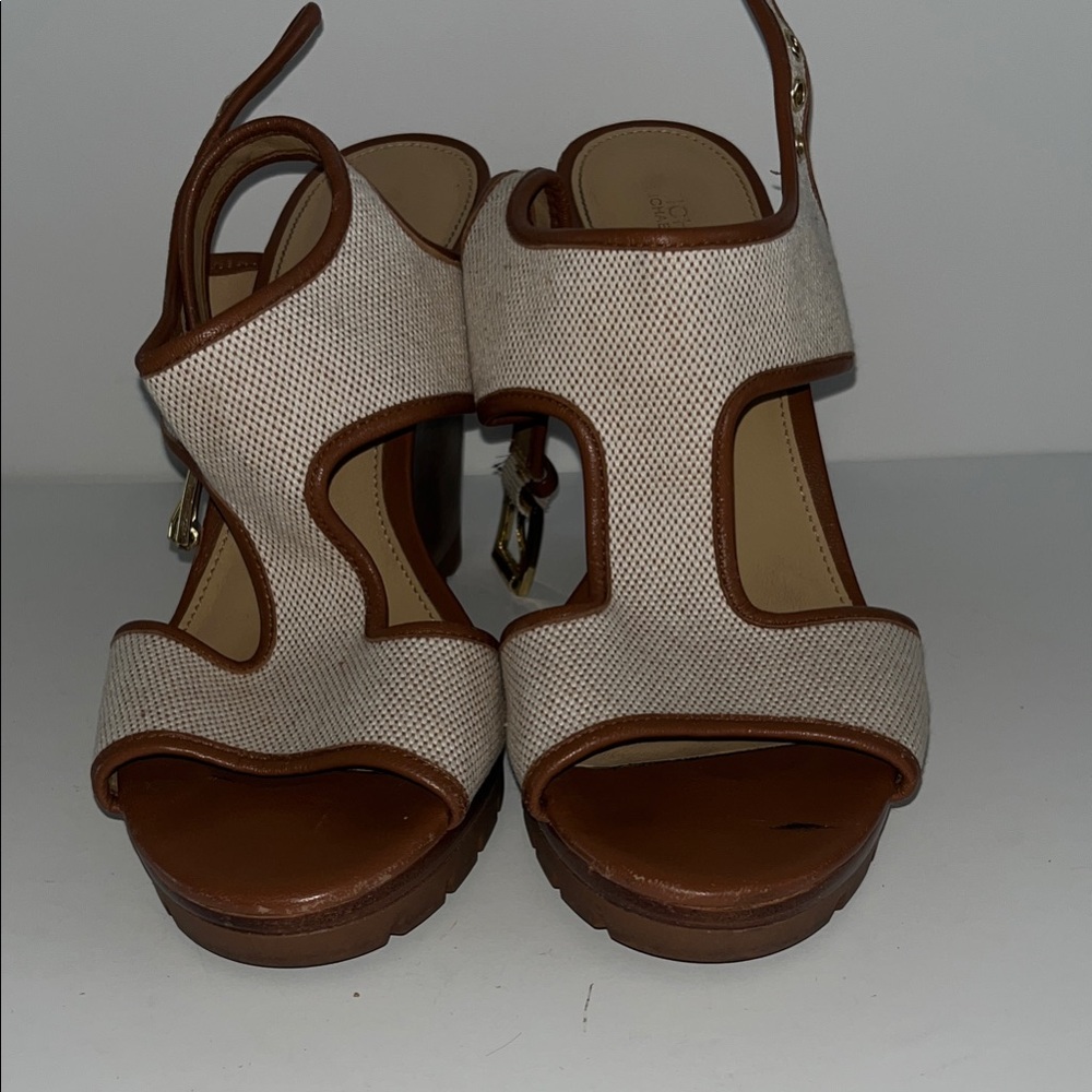 Michael Kors Tan and Cream Wedge Sandals